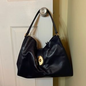 Coach Navy and Gold Leather Handbag Purse